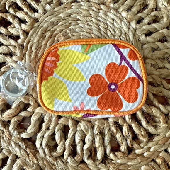 Clinique Cosmetic Case 70s Retro Floral w/ Keyring 4.5" NWT Makeup Bag Travel - Picture 1 of 7